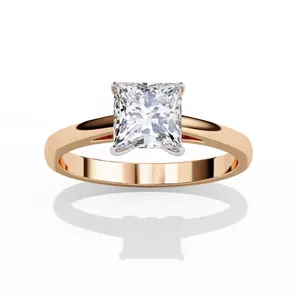 Anillo Solitario Cuadrado de Diamante Cultivado en Laboratorio de 1.5ct con Corte V y Cuatro Garras, Banda Delgada, Joyería de Compromiso en Tono Dorado Personalizado - Product Image 2