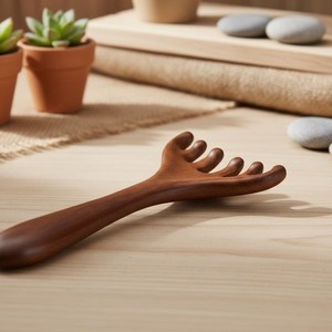 Peigne de massage du cuir chevelu en bois naturel, Gua Sha, brosse de massage des méridiens pour la croissance des cheveux, le soulagement du stress et la relaxation du corps - Product Image 5
