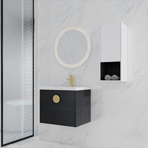 Mobile Bagno Sospeso da 24 Pollici con Lavabo in Ceramica e Ante a Chiusura Ammortizzata 00212WHK 06324BCT Combinazione Armadietto (KD) - Product Image 1