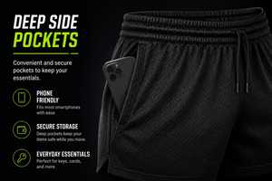 High Quality Men's <b>Black</b> Mesh Drawstring Breathable Sporty Design Mid Waist <b>Short</b> Length Heat Transfer Print Embroidery <b>Work</b> - Product Image 3