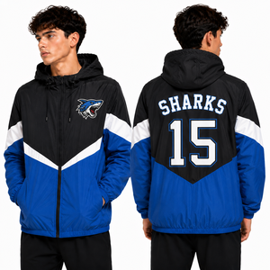 Veste coupe-vent personnalisée pour homme, logo brodé Rebel Pirates, nom et numéro au dos, coupe-vent à capuche, vêtements d'équipe, vente en gros, OEM Pro - Product Image 3