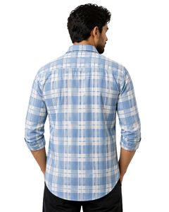 Camisa casual a cuadros azul cielo y blanco personalizada para hombre, corte ajustado, manga larga, con botones, de algodón, elegante, de calidad premium. - Product Image 2