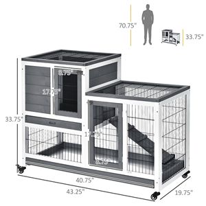 Hábitat Elevado para Animales Pequeños, Jaula de Madera para Conejos con Corral Cerrado, Ruedas, Rampa y Bandeja Extraíble - Product Image 2