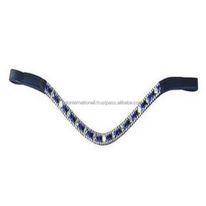 Bandeau à sourcils en cuir italien noir, 3 lignes, bleu et noir, chaîne en métal cristal transparent - Product Image 2
