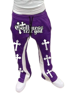 Men's Gothic Flare Pants With Cross Print <b>Elastic</b> Waist Drawstring Breathable Polyester Sweatpants Autumn Style - Product Image 4