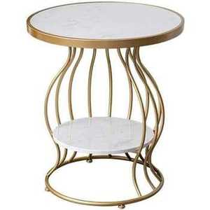 Modern 2 Tier White Marble <b>Side</b> <b>Table</b> <b>Gold</b> Metal Cage Frame End <b>Table</b> Luxury <b>Round</b> Double Layer Coffee <b>Table</b> for Living Room - Product Image 1
