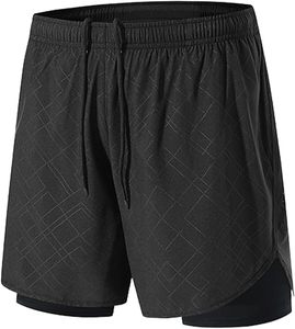 Custom Logo Men's Double <b>Layer</b> <b>Mid</b> Waist Drawstring Closure Spandex/Cotton Breathable Sports Athletic Workout Running Gym Shorts - Product Image 2