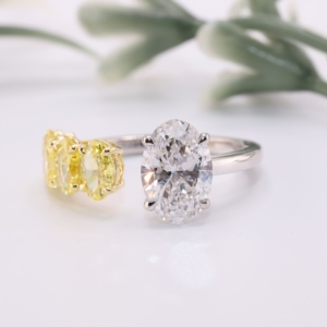 Anillo Abierto Ovalado con Diamante Cultivado en Laboratorio, Banda Curva de Dos Tonos con Diamantes Amarillos, Anillo de Compromiso, Joyería Fina Única para Mujer - Product Image 1