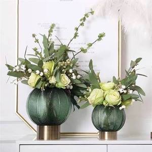 Modernos Jarrones de Metal Verde con Base Dorada, Centro de Mesa de Lujo para Bodas, Florero, Suministro Directo de Fábrica - Product Image 1