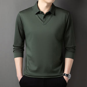 T-shirt tricoté léger et infroissable à manches courtes pour homme, motif ananas, nouvelle collection printemps-automne, style décontracté chic pour homme d'âge mûr - Product Image 2
