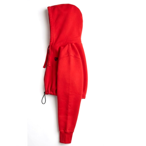 Vente en gros : Meilleurs sweats à capuche pour femmes, modèle court rouge zippé, à manches longues, en polaire unie - Product Image 4