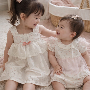 Prêt à expédier, faible MOQ, vêtements pour enfants, mini-robe pour bébé fille, style été sans manches, multi-couches - Koko San DKS05 - Product Image 5