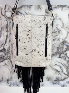 Bolso de mano de cuero auténtico con flecos de piel de vaca estilo occidental para mujer, elegante y de gran venta, con pelo de piel, bolsos bohemios de la India - Product Image 3