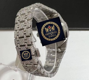 Montre Bussdown Moissanite entièrement sertie en acier inoxydable, mouvement mécanique, cadran blanc étincelant, GPS, date automatique, étanche 10 bars - Product Image 2