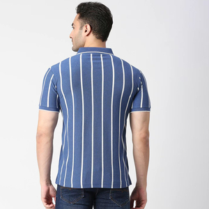 Polo pour homme à rayures verticales bleues et blanches, t-shirt décontracté à manches courtes et col, coton de qualité supérieure - Product Image 5