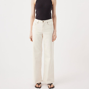 Pantalones Vaqueros de Cintura Alta y Pierna Ancha para Mujer, Estilo Nuevo, Corte Holgado, Largos, Color Sólido, Casuales, Blancos, Transpirables, de Algodón, para Verano - Product Image 1