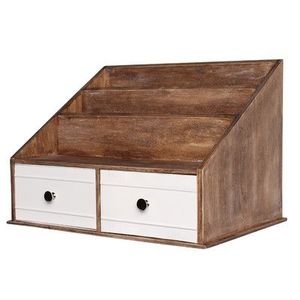 Wooden Office Organizer with 2 White Drawers <b>Rustic</b> <b>Desk</b> Storage Box Multifunctional Standing Type Rectangular Design - Product Image 1