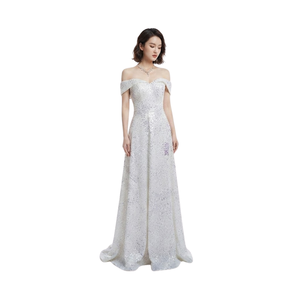Elegant Off-The-Shoulder Sequined Sheath <b>Dress</b> Floor-Length Satin Evening Handmade Glitter Solid Pattern Breathable <b>Womens</b> <b>Dress</b> - Product Image 3