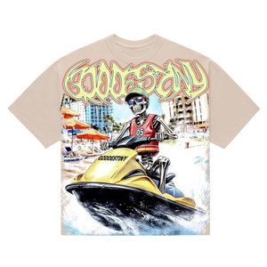 T-shirt jaune pour homme fabriqué au Pakistan, motif crâne et jet ski, style streetwear, manches courtes, col rond, en coton - Product Image 2