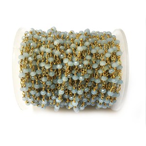 Aqua Hydro <b>Rosary</b> Chain 3mm 3.5mm Yellow Plated Wire Wrapped Chain For Jewelry Making Wholesale Price Bulk 3-50 Feet Supply - Product Image 1
