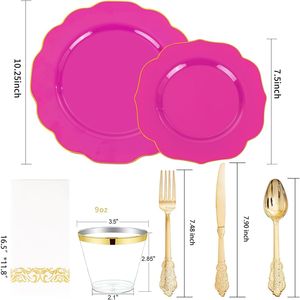 Set di Piatti in Plastica Rosa Acceso 175 Pezzi, Kit per Feste Usa e Getta, 50 Piatti Rosa Acceso, 25 Coltelli, 25 Forchette, 25 Cucchiai, 25 Bicchieri - Product Image 3