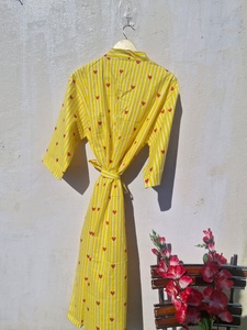 Robe Kimono en Coton à Rayures Cœur, Peignoir Léger Fait Main Imprimé au Bloc, Tenue de Détente Bohème pour l'Été, la Plage et le Spa - Product Image 5