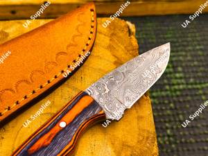 Cuchillo de Caza de Acero de Damasco con Mango de Madera, Hoja de Punta Caída y Borde Recto, Cuchillo de Supervivencia para Exteriores - Product Image 5