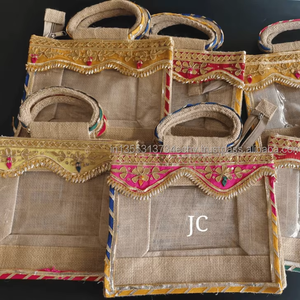 Bolsas de regalo para recuerdos de boda india, bolsas de yute con encaje Gota para Haldi, Sangeet, Mehndi, Baby Shower, recuerdos festivos para fiestas de boda - Product Image 6