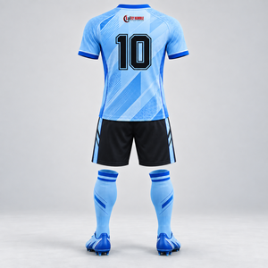 FLY HUMBLE Conjunto de Camiseta de Fútbol para Hombre, Azul Claro y Negro, Manga Corta, Transpirable, Poliéster, para Todas las Temporadas, Ajuste Atlético, Estampado Sublimado - Product Image 3