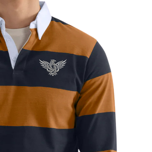 Men's Long Sleeve Rugby for Shirt Polyester/Cotton Wide Striped Casual Regular Fit <b>Classic</b> Collar Soft Everyday Wear Golf - Product Image 4