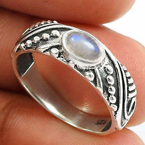 Anillo clásico hecho a mano de plata maciza 925, joyería para mujeres y hombres, anillo estilo boho con piedra lunar arcoíris de plata de ley 925. - Product Image 2
