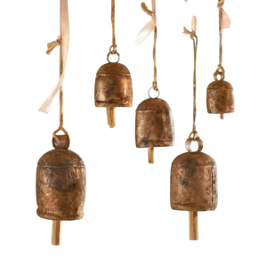 Rustic Christmas <b>Bells</b> Antique Gold Finish Vintage Metal <b>Cow</b> <b>Bells</b> for Farmhouse Holiday Decor & Hanging Christmas Tree Ornament - Product Image 1