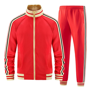 Conjunto Deportivo Unisex Rojo 2026, Chaqueta con Cierre de Cremallera y Cuello Alto, Pantalones Deportivos de Color Sólido, Transpirable, Corte Regular, para Otoño - Product Image 1