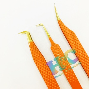 Nouvelles pinces à pointe dorée pour extensions de cils, volume, cils en vison, pinces orange durables, en acier inoxydable, avec logo, offres spéciales - Product Image 6