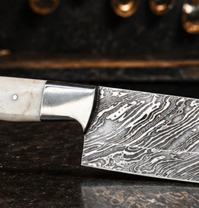 Handmade Chef <b>Knife</b> Damascus Steel Bone Handle 8-Inch Blade Ambidextrous Design Modern Style Extra <b>Sharp</b> Leather Sheath - Product Image 2