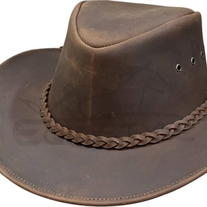 Bulk Crazy Horse Leather Cowboy <b>Hats</b> Braided <b>Band</b> Factory Price Brown Western <b>Hats</b> Wholesale Distributors Private Label - Product Image 4