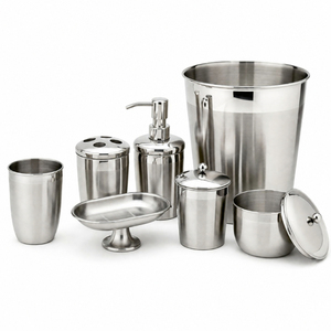 Luxury 6-Piece Stainless Steel <b>Bathroom</b> <b>Accessory</b> <b>Set</b> Modern Chrome Ribbed Metal Bath <b>Set</b> For Hotel Home Vanity Decor Supplies - Product Image 3