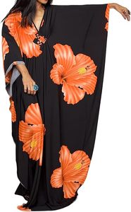 Floral Print Chiffon <b>Kaftan</b> Dress V-Neck Loose Maxi <b>Summer</b> Casual Wear Cap Sleeve Breathable Straight Hem - Product Image 2
