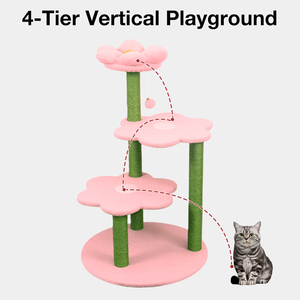 Arbre à chat moderne rose et vert en sisal, multi-niveaux, meuble d'intérieur pour animaux de compagnie, condo amovible et durable pour chats - Product Image 2
