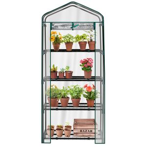 4-Tier Mini serra trasparente in PVC porta con cerniera avvolgibile ripiani rimovibili struttura in acciaio resistente alla ruggine da giardinaggio per interni esterni - Product Image 3