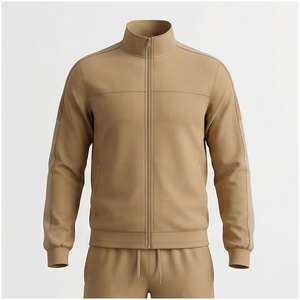 Ensemble de survêtement kaki pour homme, manches longues, col montant, fermeture éclair sur le devant, couleur unie, respirant, coupe décontractée, vêtements d'automne - Product Image 1