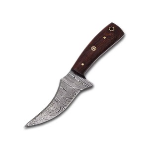 Cuchillos de caza de acero de Damasco con hoja fija de punta caída y mango de madera para camping y caza al aire libre, a la venta a bajo precio. - Product Image 1