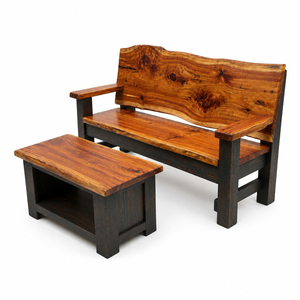 Banc Signature en Bois de Suar Massif à Bord Brut, Design Moderne, Style Rustique, Qualité Supérieure, avec Dossier à Bord Brut, Collection Resort - Product Image 2