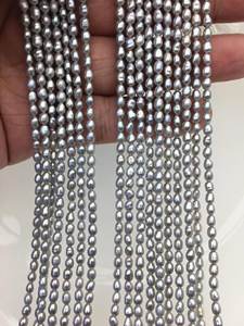 Perles de culture d'eau douce ovales grises de 3 à 3,5 mm, authentiques, en vrac, pour la fabrication de bijoux DIY en gros - Product Image 3