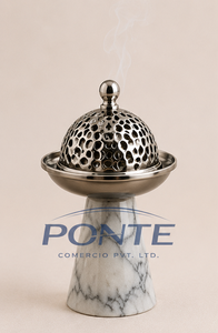 Handcrafted Natural Marble and Brass Incense Burner Modern Design Eco-Friendly Luxury Pedestal <b>Decorative</b> Metal Mesh Lid Home - Product Image 5