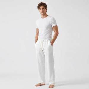 Pantalon de survêtement thermique pour homme en molleton de coton blanc et polyester, entièrement doublé, avec cordon de serrage, décontracté, respirant, poids moyen - Product Image 3