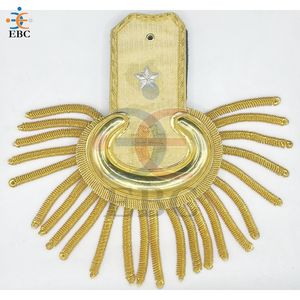 Hombreras de lana acolchadas con bordados decorativos y flecos dorados para epaulettes - Product Image 1