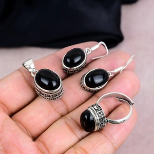 Natural Black Onyx Silver Jewelry Set 925 Sterling Silver Handmade Gemstone Necklace Pendant Earrings Set Wholesale Jewelry - Product Image 2