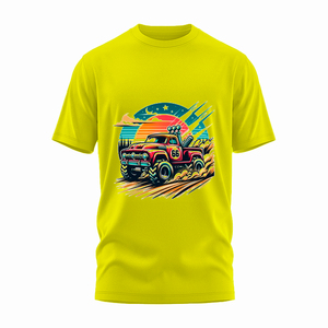 T-shirt bleu à manches courtes pour homme, col rond, coupe classique, imprimé rétro camion, décontracté, en jersey de coton - Product Image 5