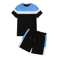 Conjunto de Camisetas Deportivas Casuales de Cuello Redondo para Hombre, de Verano, con Bloques de Color, Transpirables, de Poliéster/Algodón, de Secado Rápido, con Estampado por Sublimación